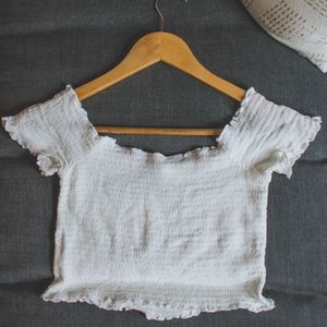 White Seersucker Crop Top